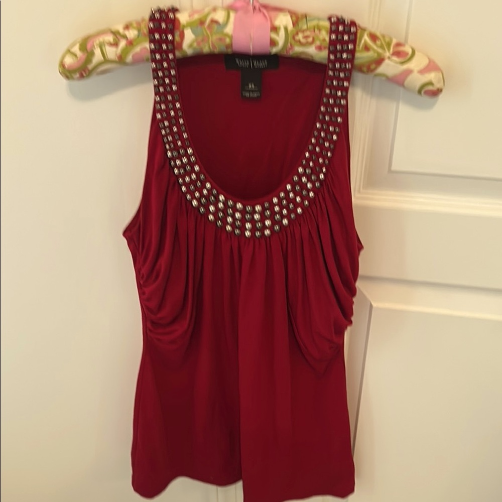 White House Black Market Red Embellished Tank Top